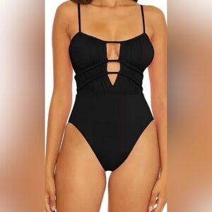 BECCA Color Code Santorini Shirred One Piece Swimsuit Black Medium